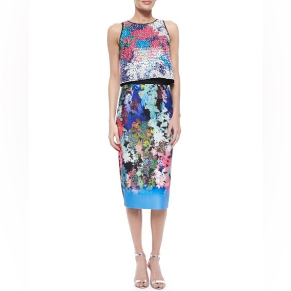 Milly Ombre Floral Print Midi Pencil Skirt - Picture 3 of 16